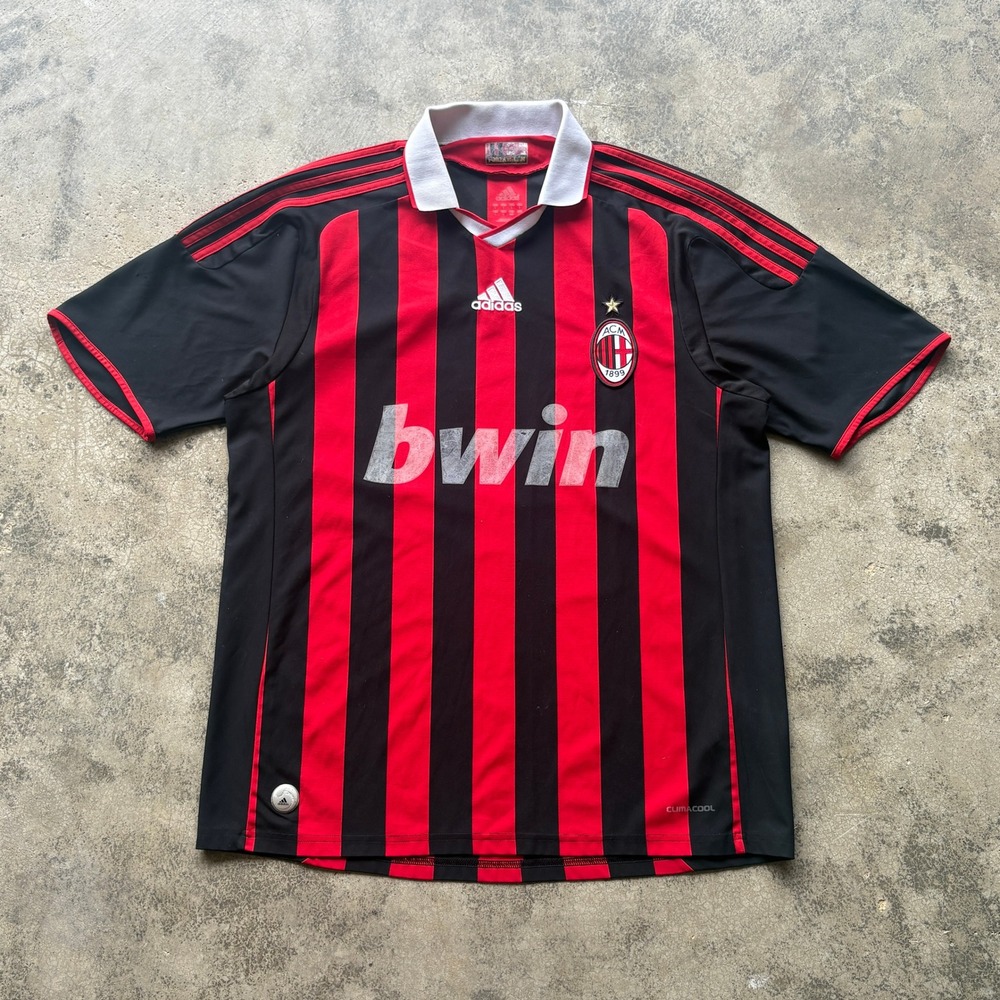 Vtg 2009 Adidas AC Milan Jersey Mens L Red Black Home Bwin Y2K Soccer